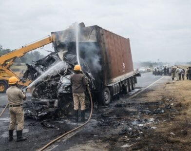 6 killed after truck crosses divider and hits sleeper coach in Chitradurga