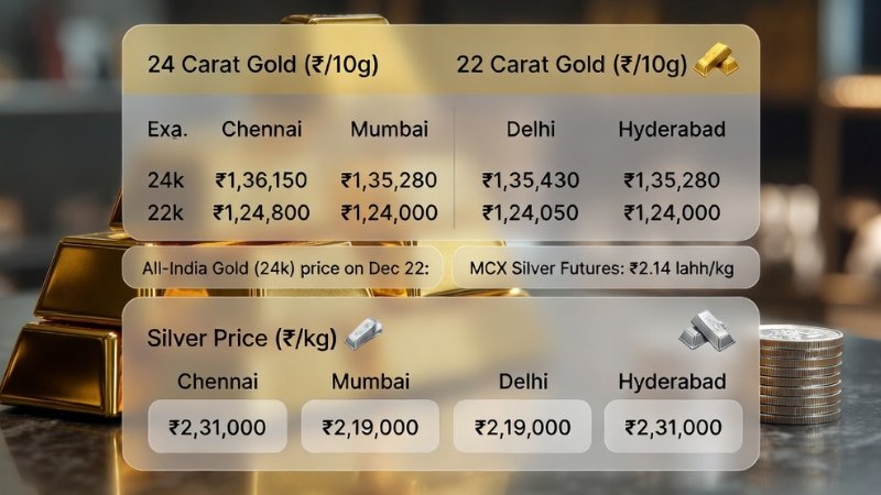 Gold and Silver Rates Today, December 22, 2025